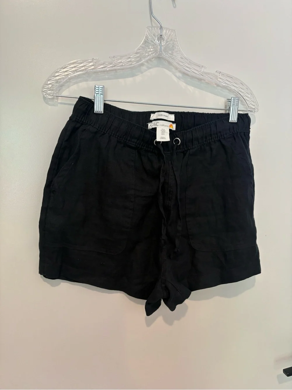 C&C California Black High-Waist Linen Drawstring Shorts M